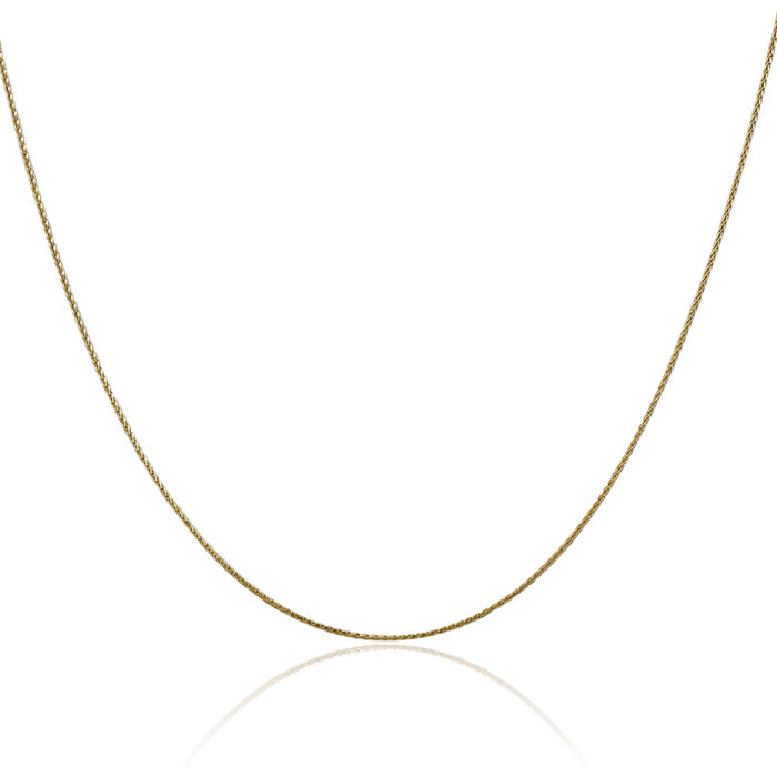 14K Solid Yellow Gold 0.65mm Spiga Wheat Link Chain Necklace