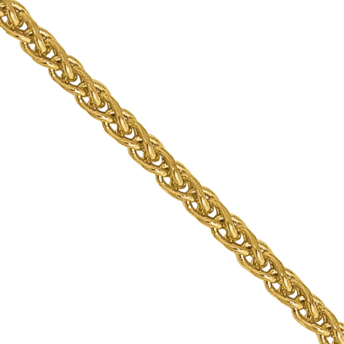 14K Solid Yellow Gold 0.65mm Spiga Wheat Link Chain Necklace