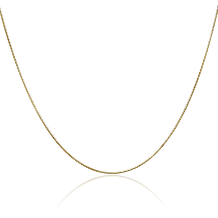 14K Solid Yellow Gold 0.65mm Round Cubetto Omega Snake Chain Herringbone Necklace