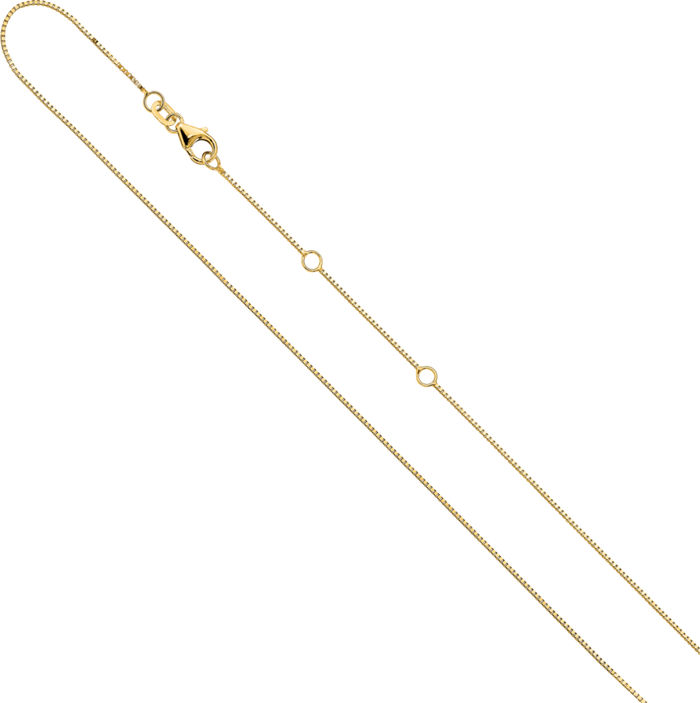 14K Solid Yellow Gold 0.7mm Box Adjustable Chain Necklace