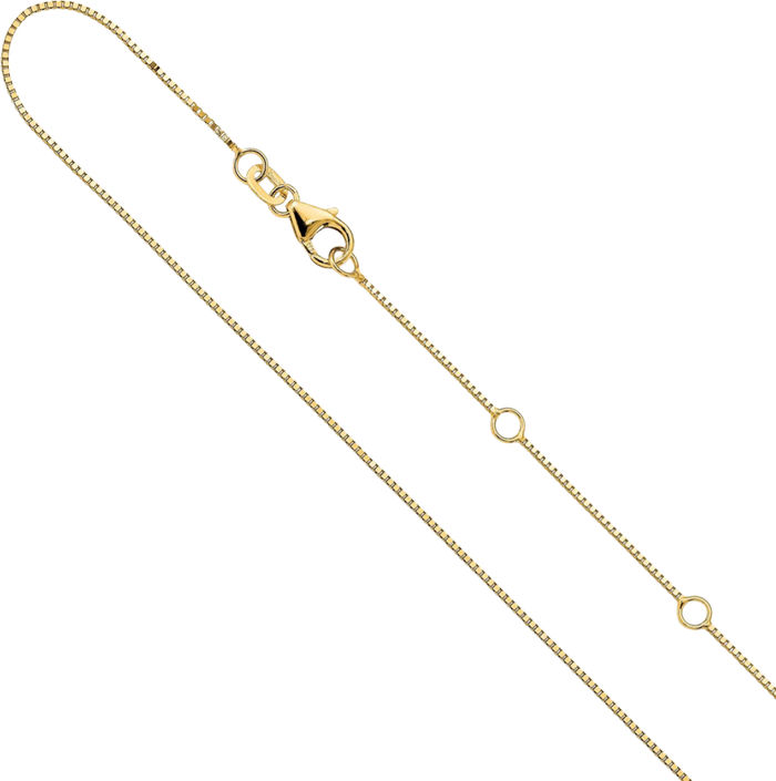 14K Solid Yellow Gold 0.7mm Box Adjustable Chain Necklace