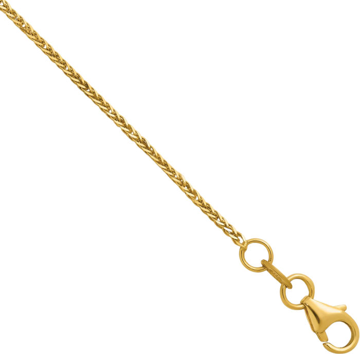 14K Solid Yellow Gold 0.7mm Spiga Wheat Link Chain Necklace