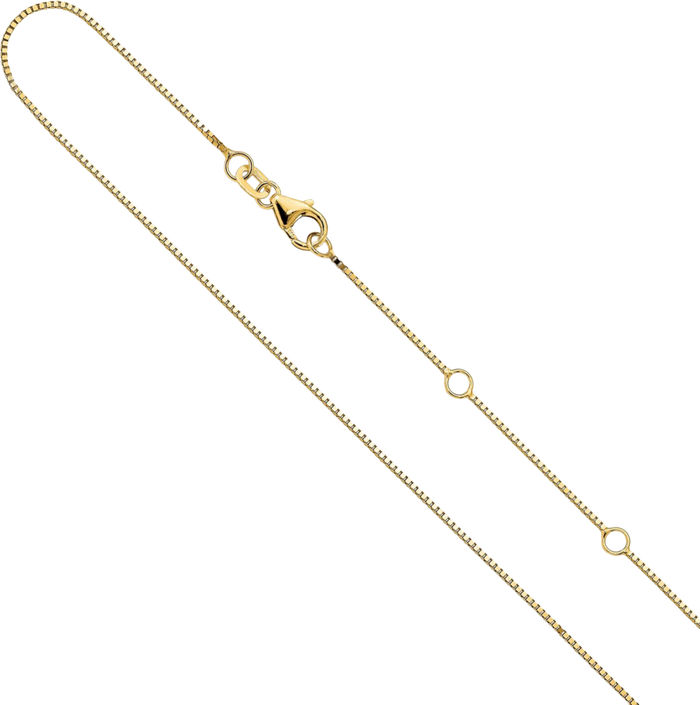 14K Solid Yellow Gold 0.85mm Box Adjustable Chain Necklace