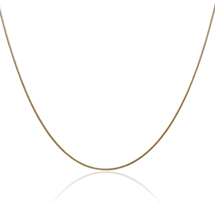 14K Solid Yellow Gold 0.8mm Round Cubetto Omega Snake Chain Herringbone Necklace