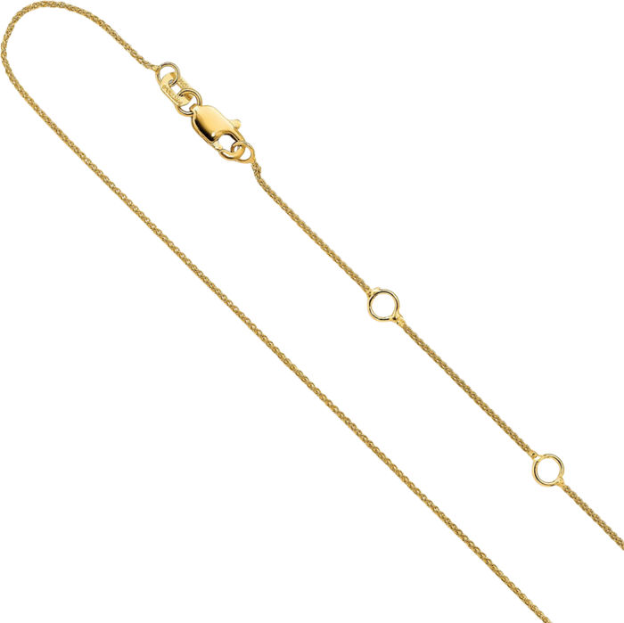 14K Solid Yellow Gold 0.8mm Spiga Wheat Link Adjustable Chain Necklace