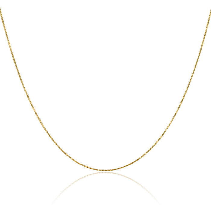 14K Solid Yellow Gold 0.8mm Spiga Wheat Link Chain Necklace