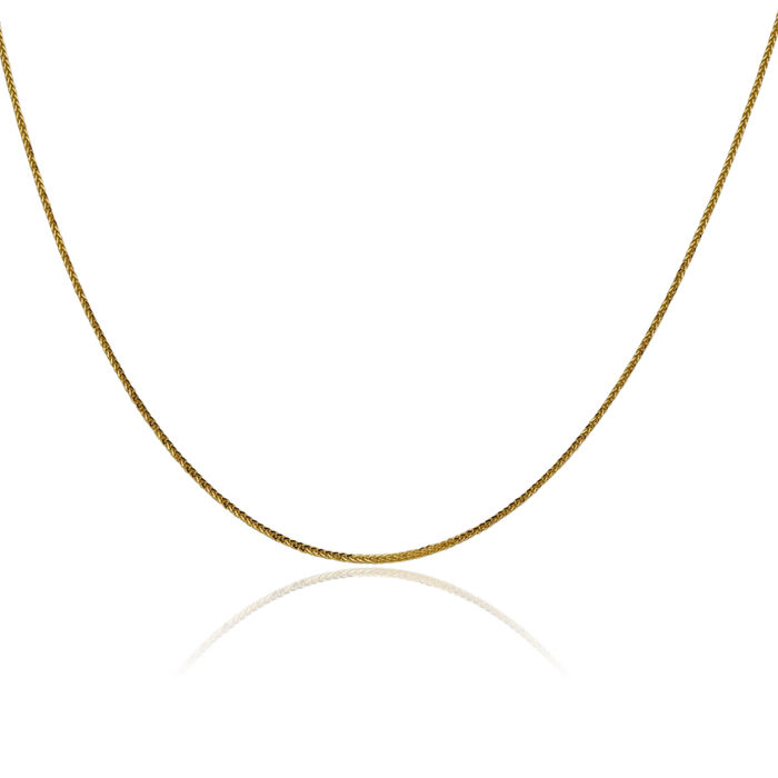 14K Solid Yellow Gold 0.8mm Spiga Wheat Link Chain Necklace