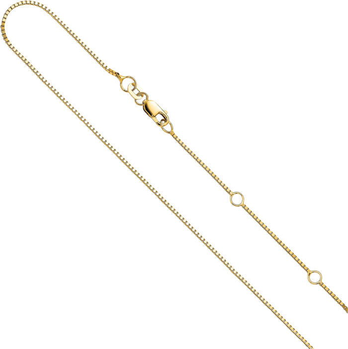 14K Solid Yellow Gold 0.95mm Box Adjustable Chain Necklace