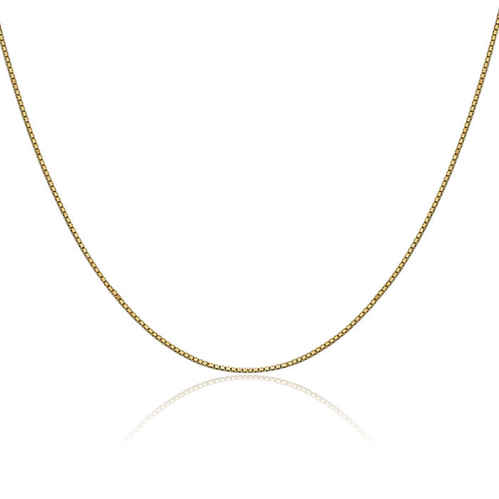 14K Solid Yellow Gold 0.9mm Box Link Chain Necklace