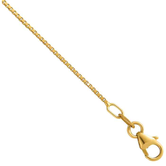 14K Solid Yellow Gold 0.9mm Box Link Chain Necklace