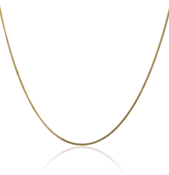 14K Solid Yellow Gold 0.9mm Curb Link Chain Necklace