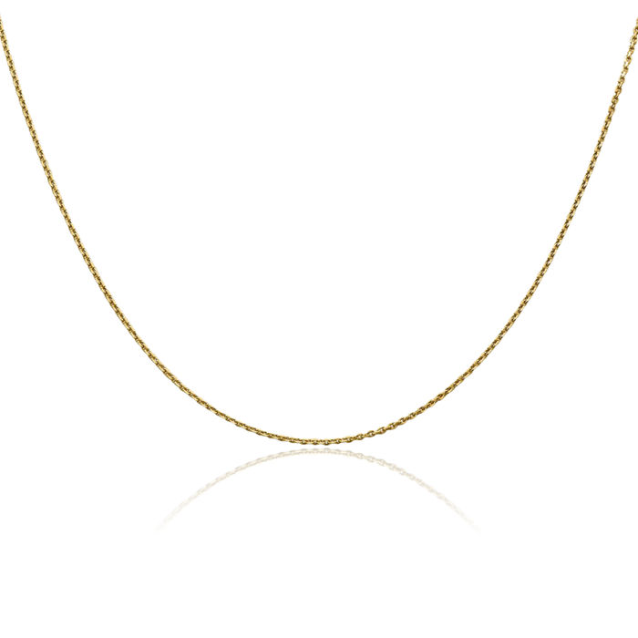 14K Solid Yellow Gold 0.9mm Round Cable Rolo Link Chain Belcher Necklace