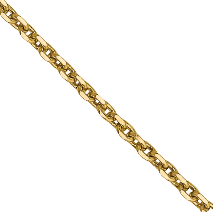 14K Solid Yellow Gold 0.9mm Round Cable Rolo Link Chain Belcher Necklace