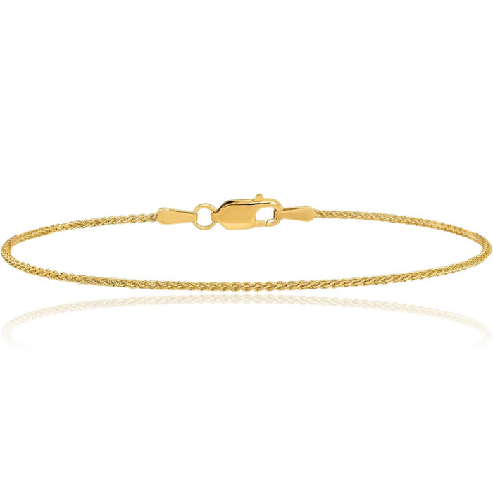 14K Solid Yellow Gold 1.05mm Spiga Wheat Link Chain Bracelet