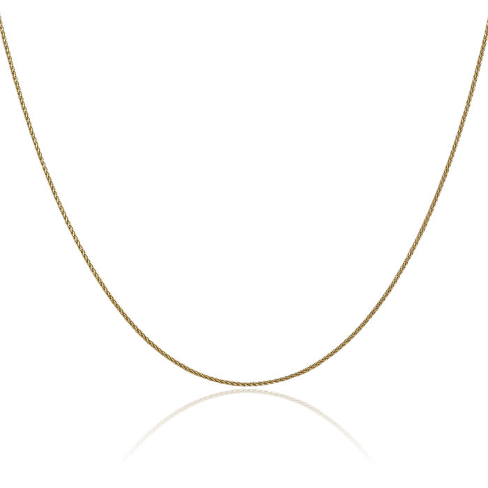 14K Solid Yellow Gold 1.05mm Spiga Wheat Link Chain Necklace