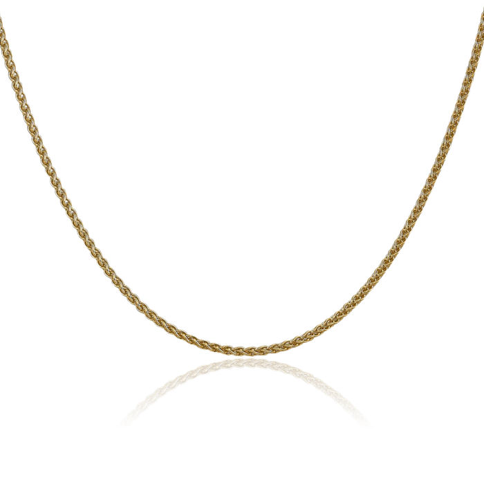 14K Solid Yellow Gold 1.05mm Spiga Wheat Link Chain Necklace