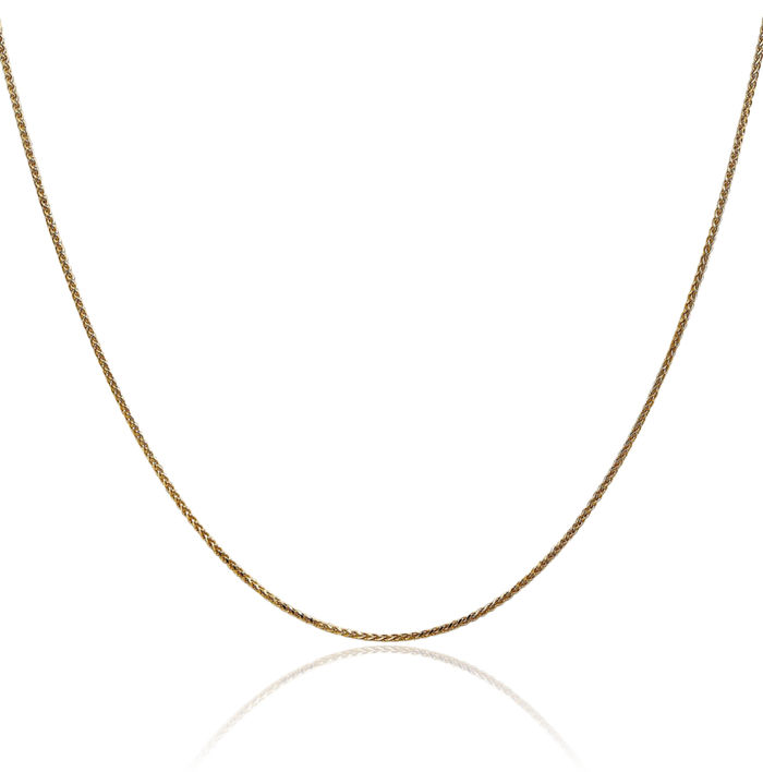 14K Solid Yellow Gold 1.05mm Spiga Wheat Link Chain Necklace