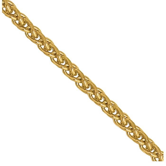 14K Solid Yellow Gold 1.05mm Spiga Wheat Link Chain Necklace