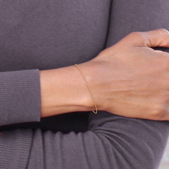 14K Solid Yellow Gold 1.10mm Singapore Chain Bracelet