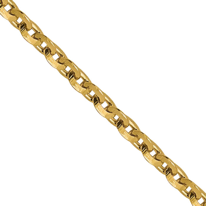 14K Solid Yellow Gold 1.15mm Oval Cable Rolo Link Chain Belcher Necklace