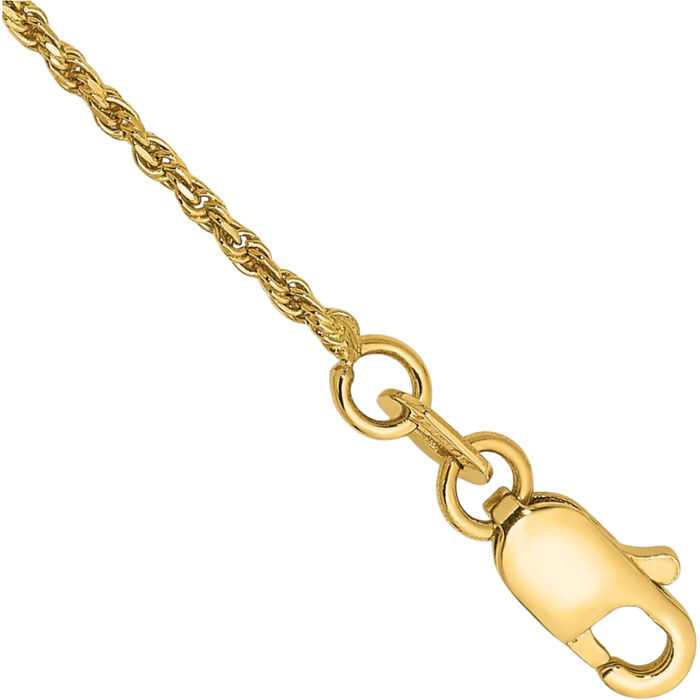 14K Solid Yellow Gold 1.15mm Rope Chain Bracelet