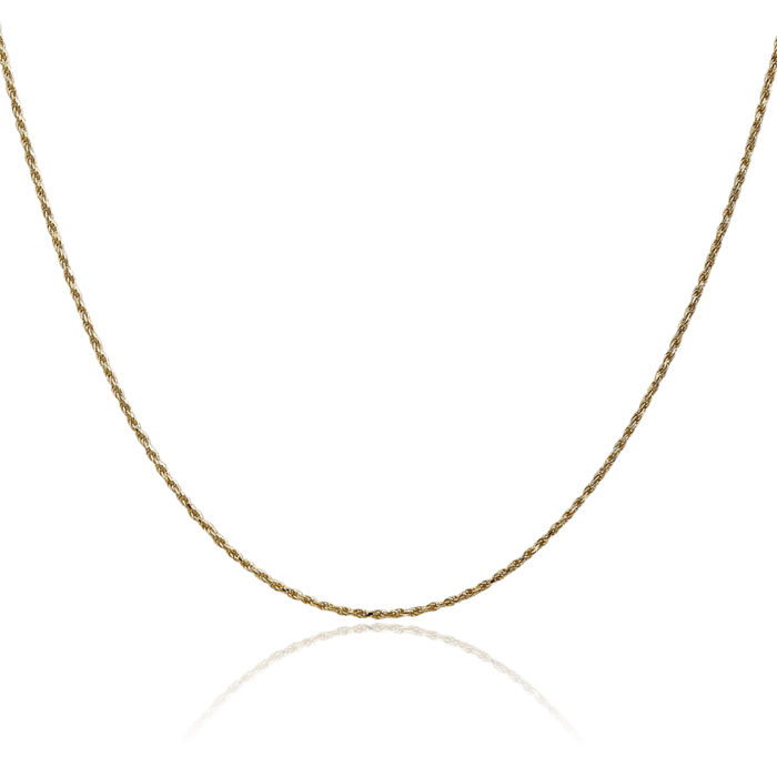 14K Solid Yellow Gold 1.15mm Rope Chain Twisted Link Necklace