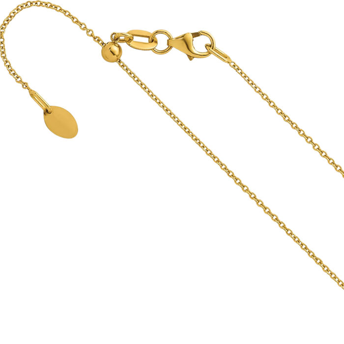 14K Solid Yellow Gold 1.1mm Cable Adjustable Chain Necklace