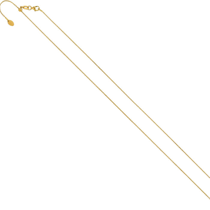 14K Solid Yellow Gold 1.1mm Cable Adjustable Chain Necklace