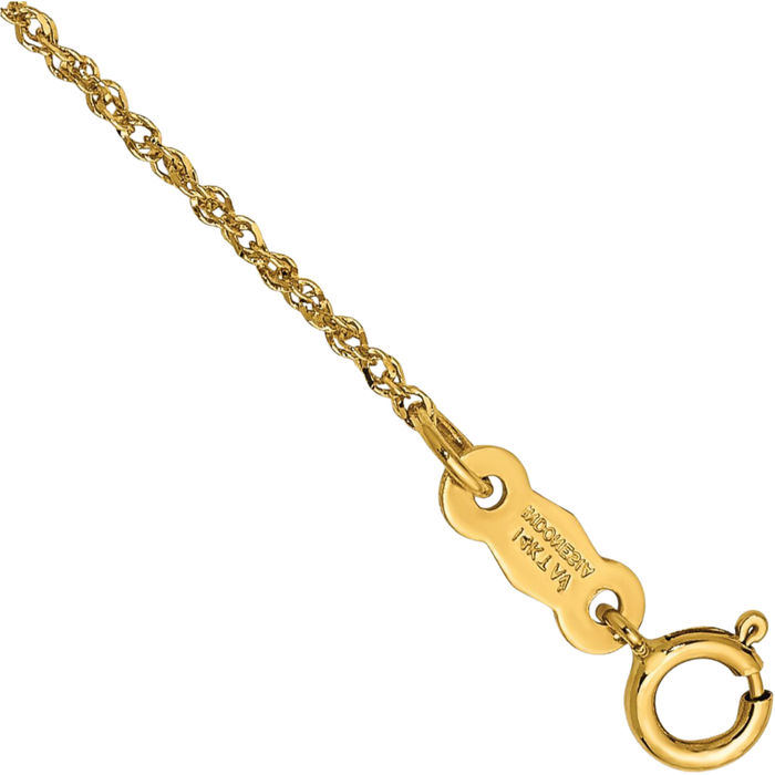 14K Solid Yellow Gold 1.1mm Rope Chain Bracelet