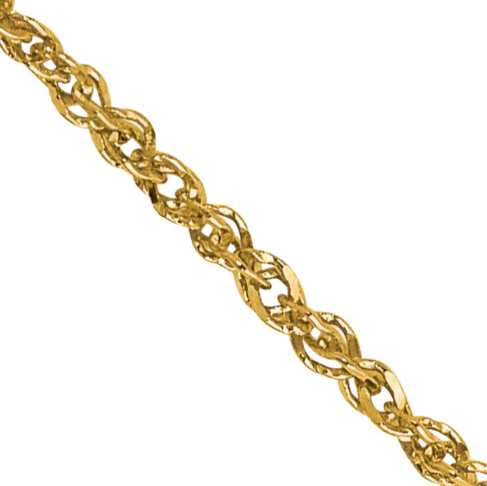 14K Solid Yellow Gold 1.1mm Rope Chain Twisted Link Necklace