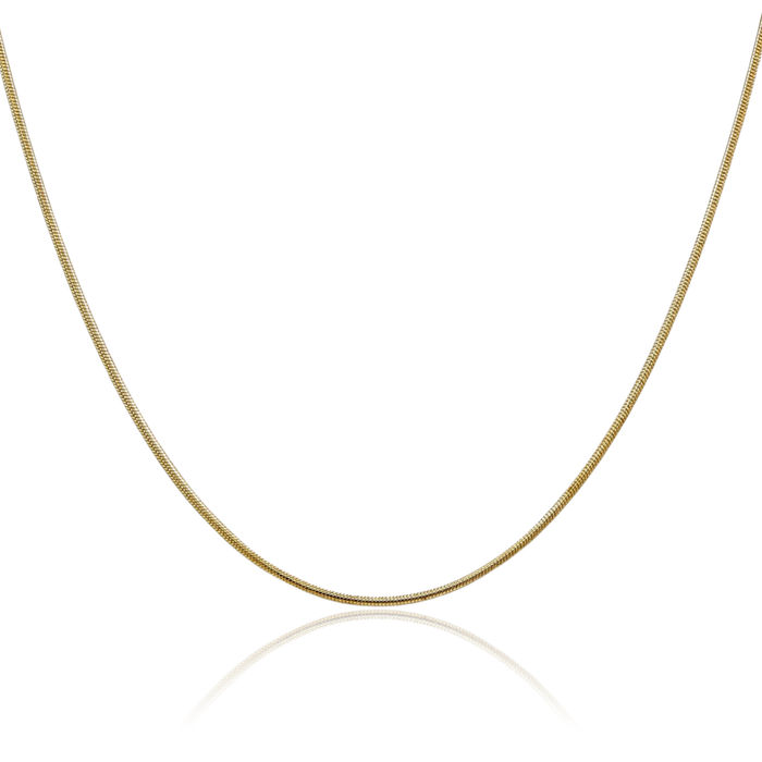 14K Solid Yellow Gold 1.1mm Round Cubetto Omega Snake Chain Herringbone Necklace