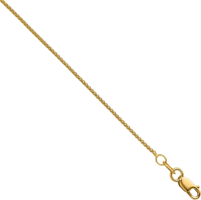 14K Solid Yellow Gold 1.1mm Spiga Wheat Link Chain Necklace