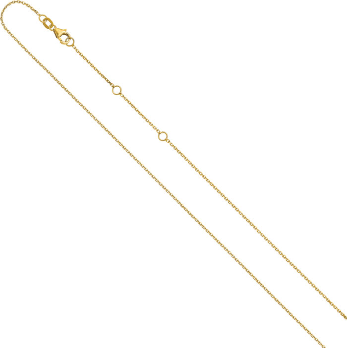 14K Solid Yellow Gold 1.1mm Square Cable Adjustable Chain Necklace