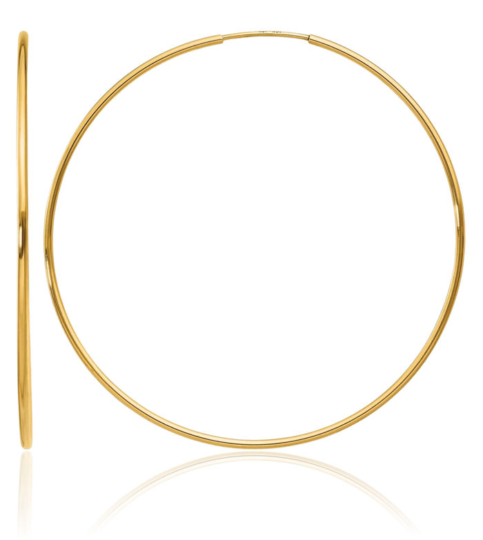 14K Solid Yellow Gold 1.25mm Endless Round Extra Large Hoop Earrings
