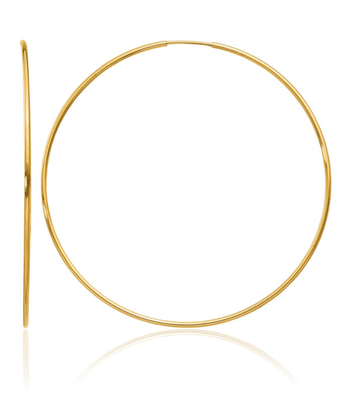 14K Solid Yellow Gold 1.25mm Endless Round Large Hoop Earrings