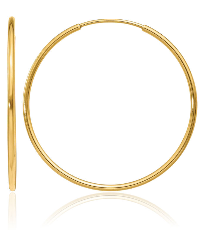 14K Solid Yellow Gold 1.25mm Endless Round Medium Hoop Earrings