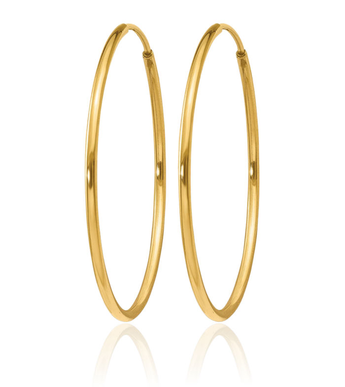 14K Solid Yellow Gold 1.25mm Endless Round Medium Hoop Earrings