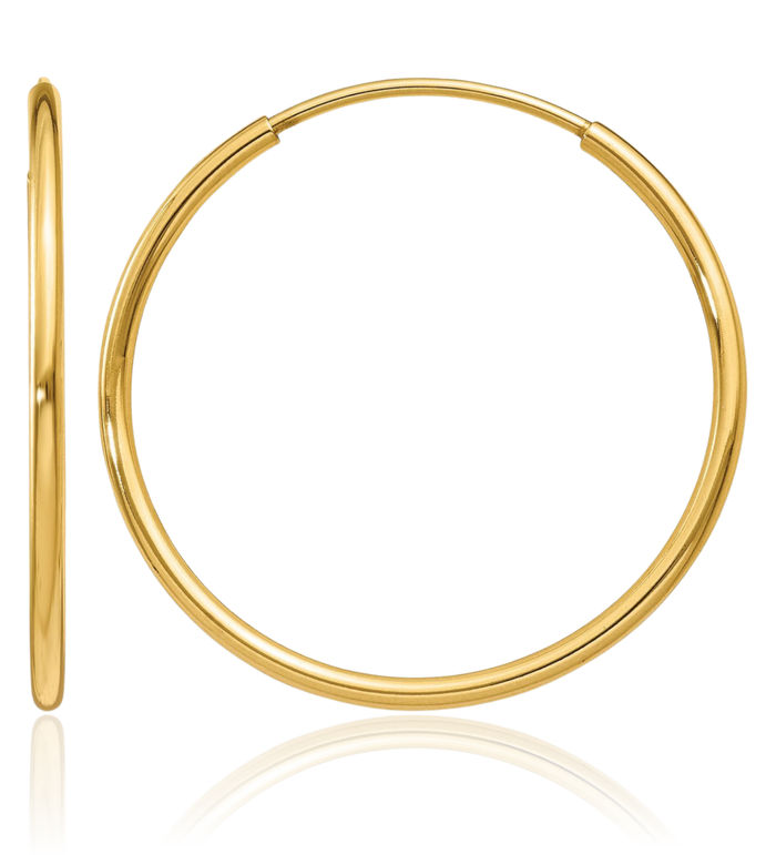 14K Solid Yellow Gold 1.25mm Endless Round Medium Hoop Earrings