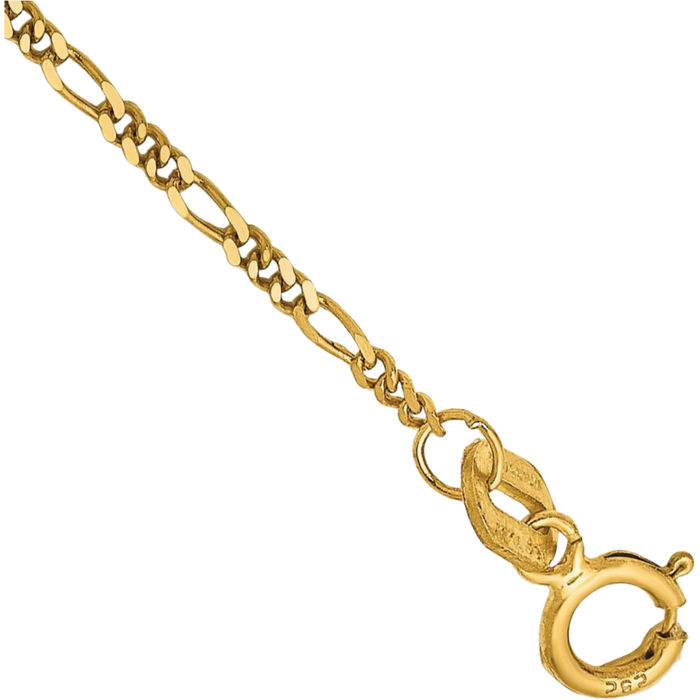 14K Solid Yellow Gold 1.25mm Figaro Link Chain Bracelet