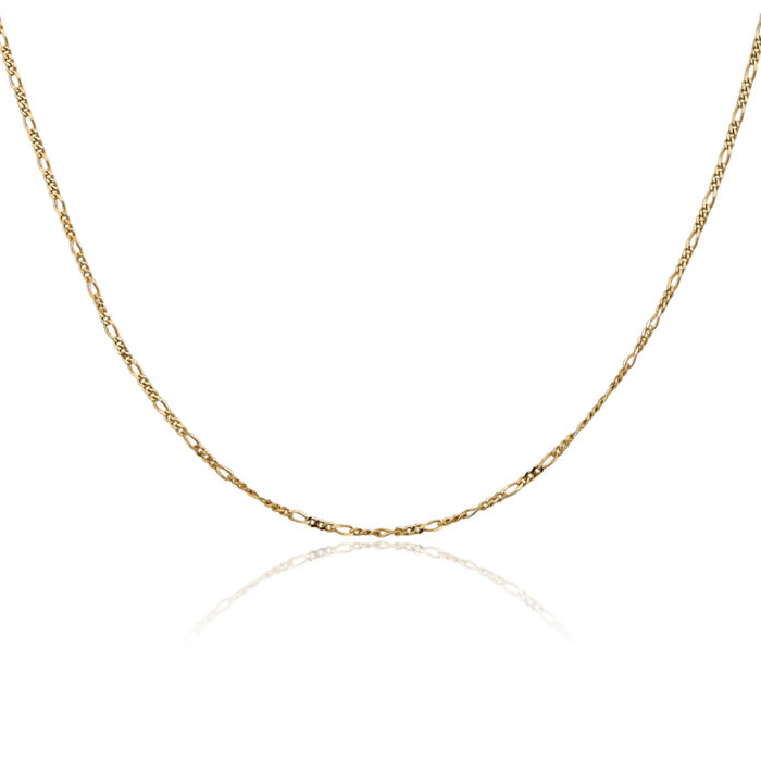 14K Solid Yellow Gold 1.25mm Figaro Link Spring Necklace Ring Chain