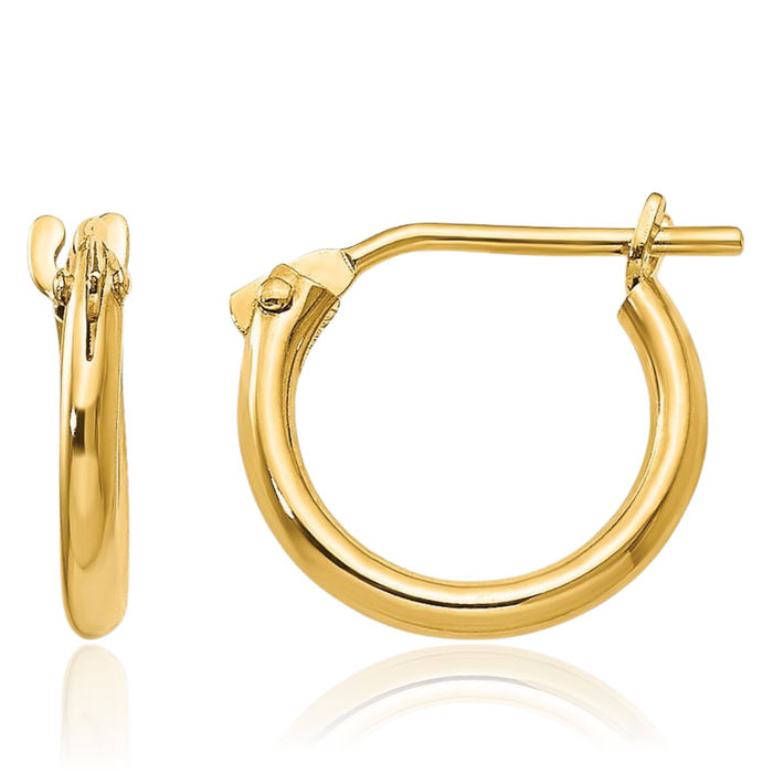 14K Solid Yellow Gold 1.25mm Half Huggie Mini Hoop Earrings
