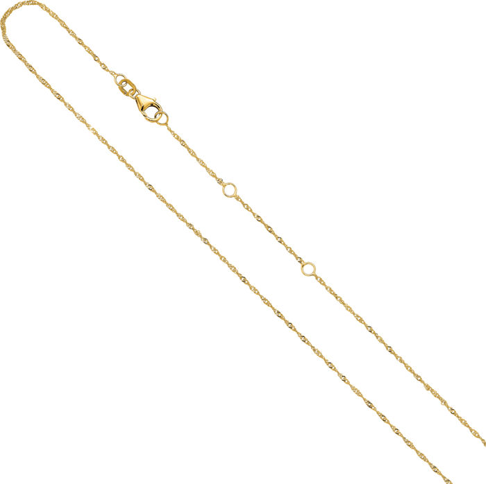 14K Solid Yellow Gold 1.25mm Singapore Adjustable Chain Necklace