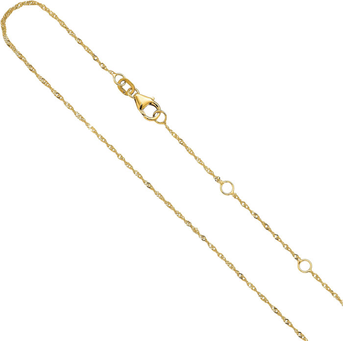 14K Solid Yellow Gold 1.25mm Singapore Adjustable Chain Necklace