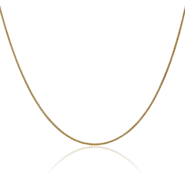 14K Solid Yellow Gold 1.25mm Spiga Wheat Link Chain Necklace