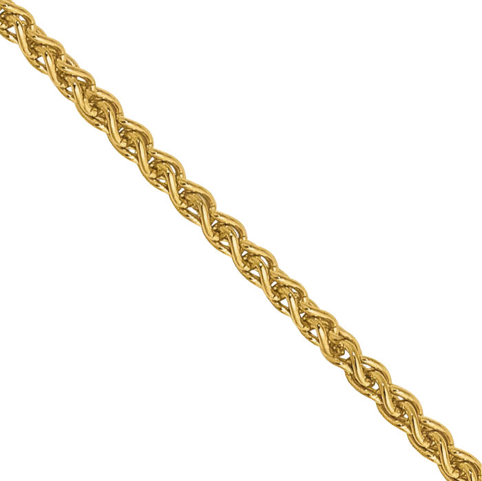 14K Solid Yellow Gold 1.25mm Spiga Wheat Link Chain Necklace