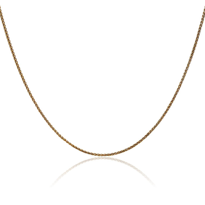 14K Solid Yellow Gold 1.25mm Spiga Wheat Link Chain Necklace