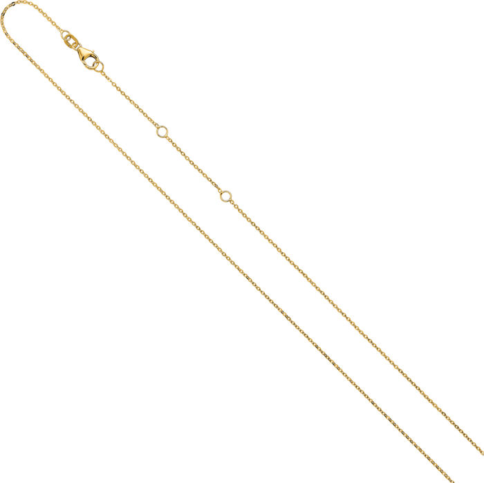 14K Solid Yellow Gold 1.2mm Cable Adjustable Chain Necklace