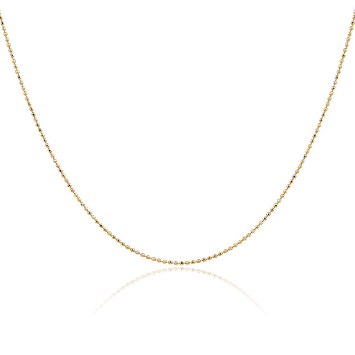 14K Solid Yellow Gold 1.2mm Beaded Ball Chain Necklace