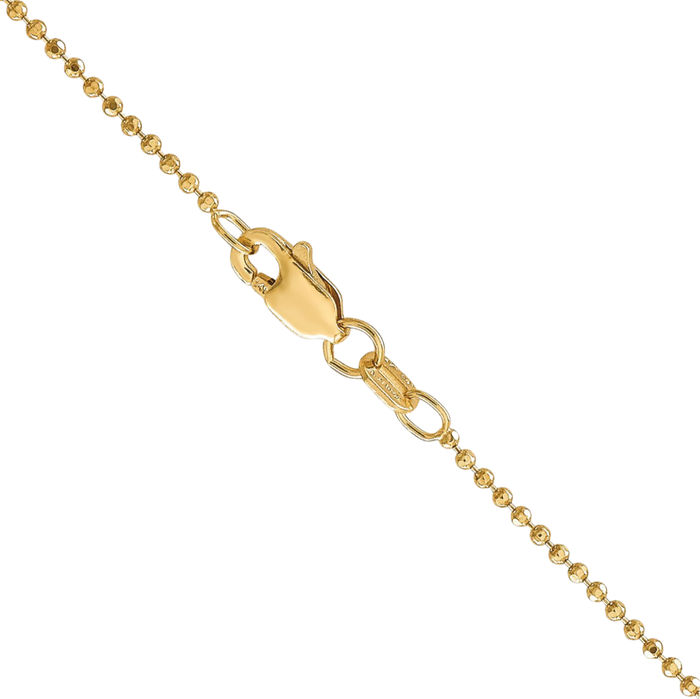 14K Solid Yellow Gold 1.2mm Beaded Ball Chain Necklace