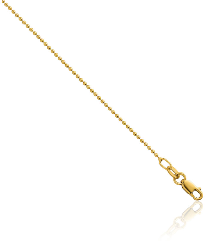 14K Solid Yellow Gold 1.2mm Beaded Ball Chain Necklace